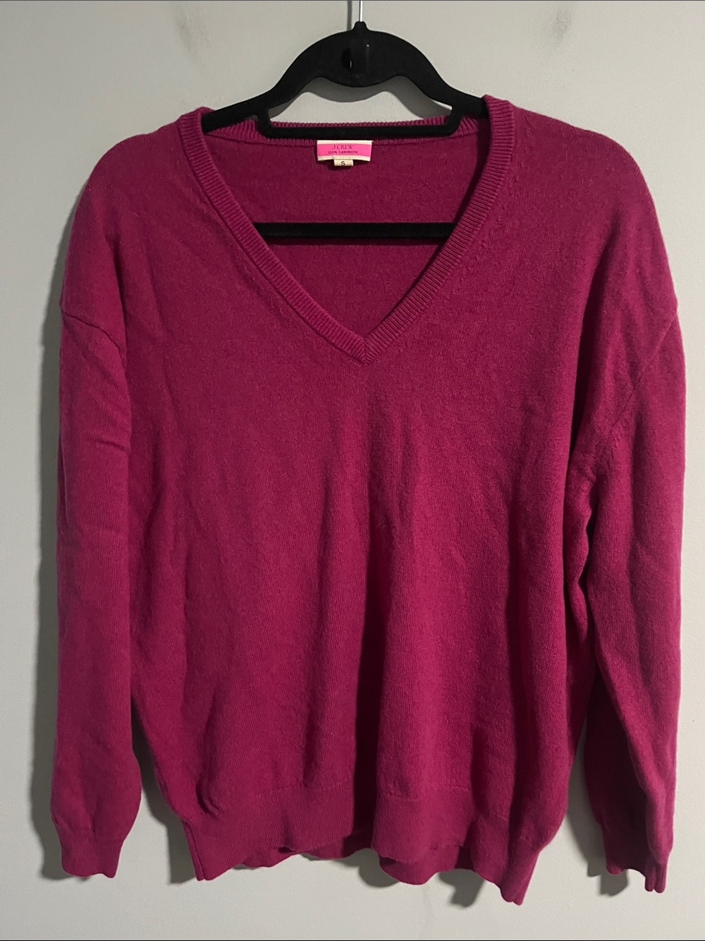 J Crew Raspberry V Neck Cashmere Sweater